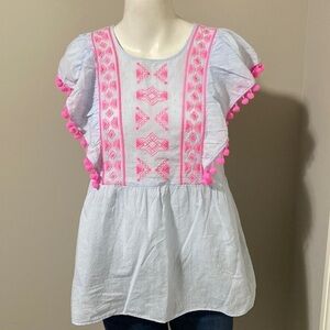 Lilly Pulitzer Raquelle Top Bluebell Blue Swiss Dot Dobby Chambray Sz XS NEW